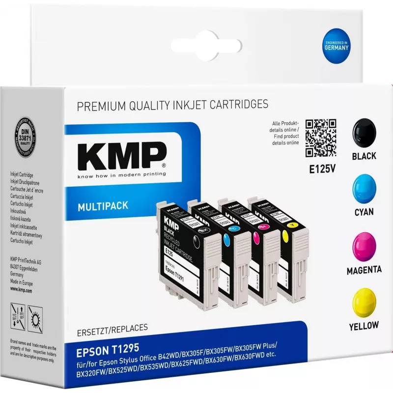 KMP E125V Tinteiros compatíveis pack de 3 – ciano, magenta, amarelo para Epson Stylus SX230, SX235, SX430, SX438, WorkForce WF-3520, WF-3530, WF-3540, WF-7015, WF-7515, WF-7525 1617,4050