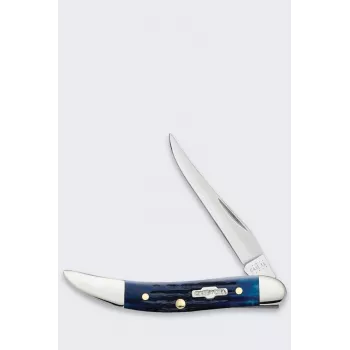 Faca de bolso Knife Case Rogers Mini Trapper SS Blue Bone com 2 lâminas, aço inoxidável, cabo em osso azul canelado, slipjoint, 89 mm fechada