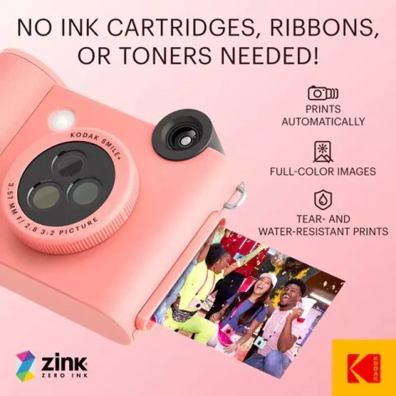 Kodak SMILE+ câmara de impressão instantânea, 2x3 polegadas, rosa (SPEC)