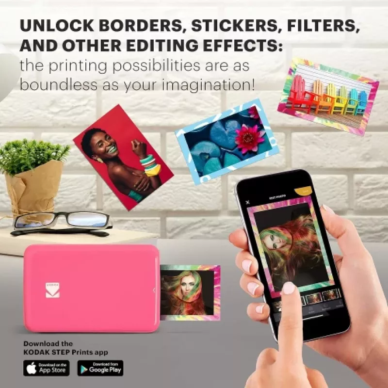 KODAK STEP Impressora fotográfica móvel instantânea - ZINK 2x3 polegadas - 1 ppm - Bluetooth - rosa