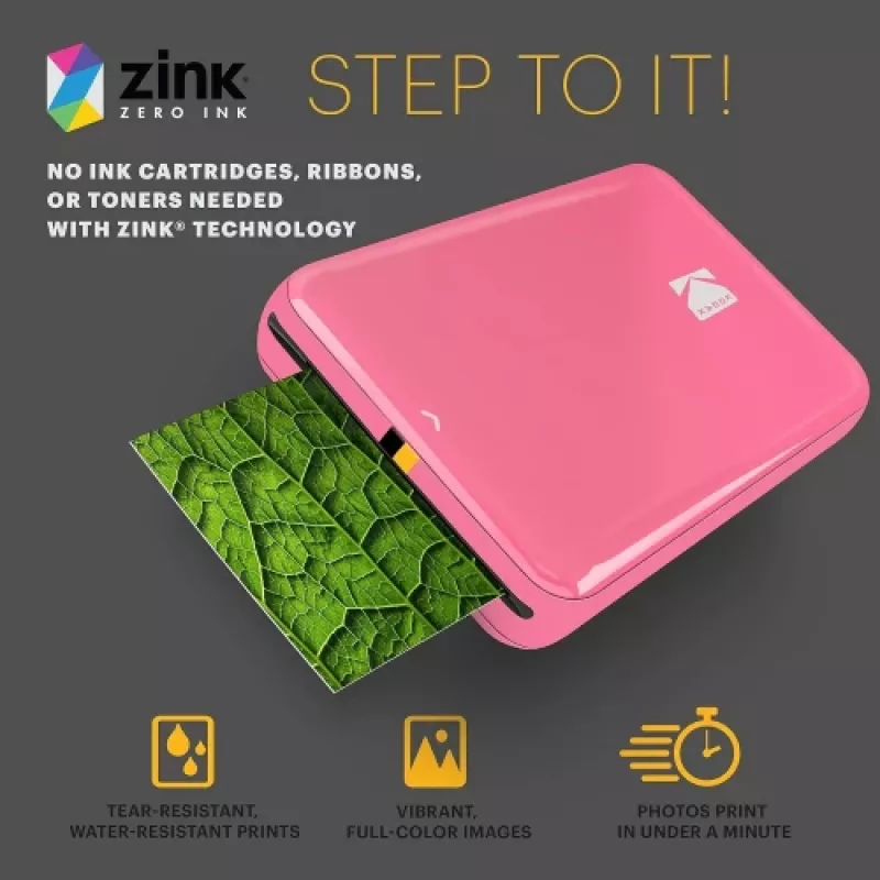 KODAK STEP Impressora fotográfica móvel instantânea - ZINK 2x3 polegadas - 1 ppm - Bluetooth - rosa