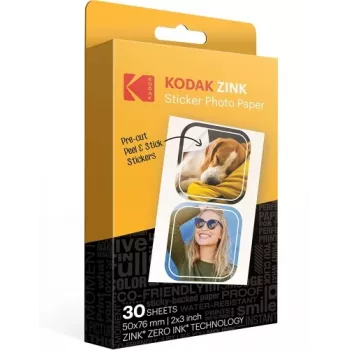 Kodak ZINK 2x3'' 50x76 mm 30 folhas Papel fotográfico autocolante pré-cortado