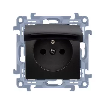 KONTAK-SIMON Simon 10 Preto mate Tomada Schuko simples com tampa basculante e proteção infantil IP44 terminais de mola 16A
