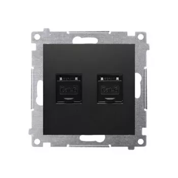 KONTAK-SIMON Simon 54 Premium Cat.6 UTP Módulo de dados RJ45 duplo, Preto mate, com tampas de proteção contra pó