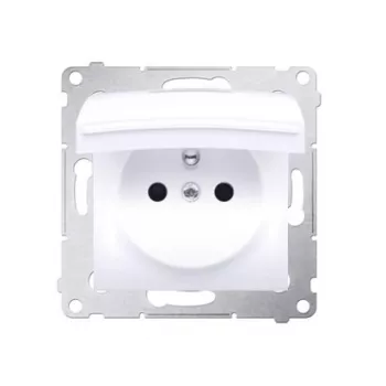 KONTAK-SIMON Simon 54 Branco Tomada simples Type E com proteção infantil e tampa basculante, IP44, 16A 250V, terminais de parafuso