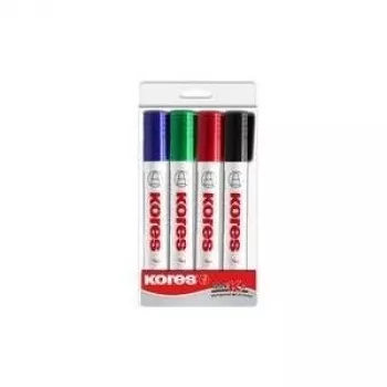 Kores K MARKER Conjunto de marcadores para quadro branco e flipchart, ponta biselada 3-5 mm, várias cores, pack de 4 M20845
