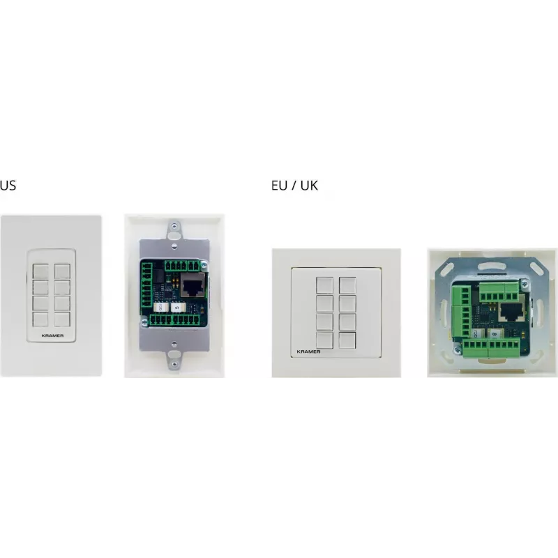 Kramer Electronics RC-208 Painel de controlo com fios com 8 botões programáveis, RS-232/RS-485/Ethernet, Branco