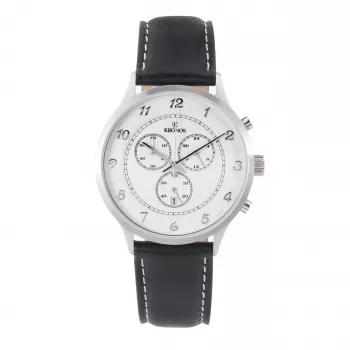 Relógio de quartzo analógico de homem KRONOS 40mm caixa de aço inoxidável bracelete de pele preto 783.35.19