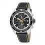 Relógio de homem KRONOS K005.55.19 - caixa de aço inoxidável de 46,5 mm, bracelete de pele preta, quartzo analógico