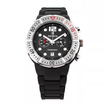KRONOS Relógio Homem K789.5B.19 44mm Aço Inoxidável Quartzo Analógico Mostrador Preto Bracelete de Pele