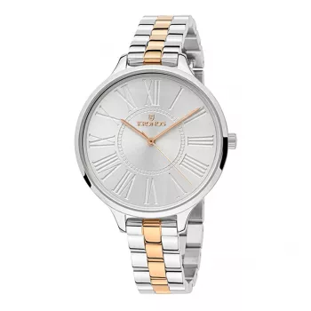 Relógio de quartzo de mulher KRONOS K023.9.24.19 36 mm caixa de aço inoxidável mostrador branco bracelete de couro castanho