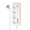Kruger&Matz Connect P6 Régua de Energia Inteligente com 4 Tomadas Schuko e 4 Portas USB, Tuya Wi-Fi, Branco