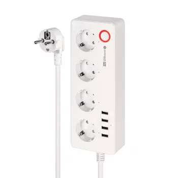 Kruger&Matz Connect P6 Régua de Energia Inteligente com 4 Tomadas Schuko e 4 Portas USB, Tuya Wi-Fi, Branco