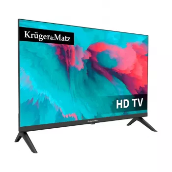 KRUGER & MATZ KM0224-T1 TV LED 24 polegadas HD Ready com DVB-T2 H.265/HEVC, adaptador de carro 12V, 2x HDMI, USB PVR, modo hotel