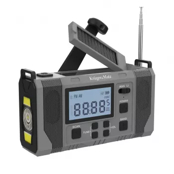 Rádio de emergência com energia solar Kruger & Matz KM0838 com powerbank 10000mAh, lanterna LED, manivela, AM/FM/NOAA, alarme SOS