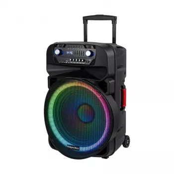 KRUGER & MATZ KM1718 sistema de altifalantes PA ativos portáteis 60W com dois microfones sem fios UHF, Bluetooth, USB, SD, FM, efeitos LED
