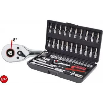 KS TOOLS 1/4 polegadas CHROMEplus Conjunto de chaves de caixa de 48 peças, sextavado métrico, catraca de 72 dentes, em mala (918.0648)