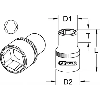 KS TOOLS Encaixe sextavado curto de 1 polegada de acionamento 38mm, 6 cantos, cromo-vanádio, DIN 3124 911.1038