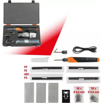 KS TOOLS 150.1010 conjunto de reparação de plástico a bateria, 134 peças, agrafador de iões de lítio 3,7V com 200 agrafos de aço inoxidável, 450°C, mala de armazenamento