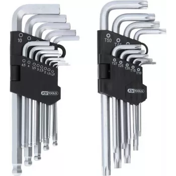 KS TOOLS conjunto de 22 peças de chaves Allen e TORX com ponta esférica e suporte