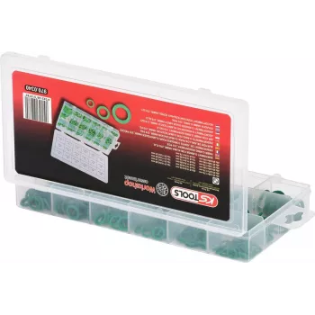 KS TOOLS sortido de 270 anéis O-ring HNBR para sistemas de ar condicionado automóvel, 18 tamanhos métricos, -40°C a +150°C, verde 970.0340