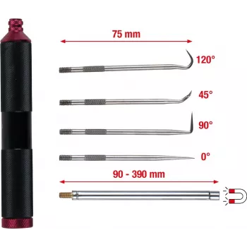 KS TOOLS conjunto de 6 peças de ímanes e ferramentas de gancho, hastes magnéticas flexíveis e rígidas, 4 perfis de gancho, punhos ergonómicos 550.1080