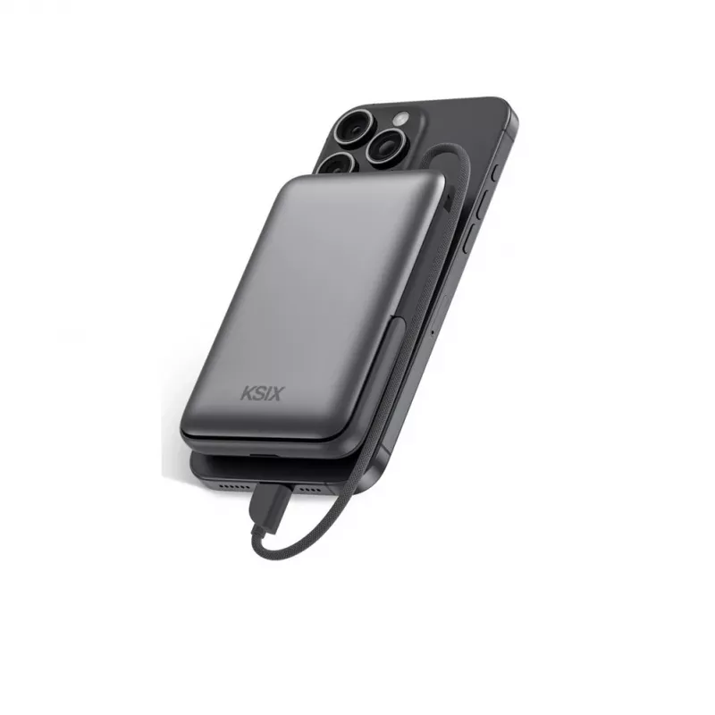 Powerbank magnética KSIX 10000 mAh, 22,5W para iPhone e Apple Watch, Cinzento