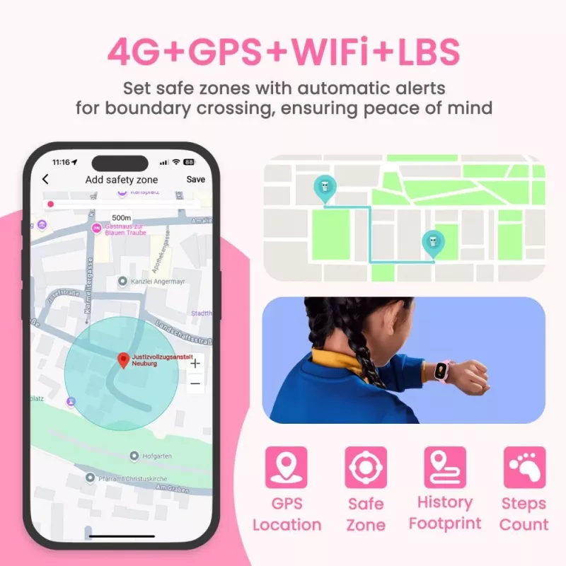 LAGENIO K3 4G smartwatch para criança rosa