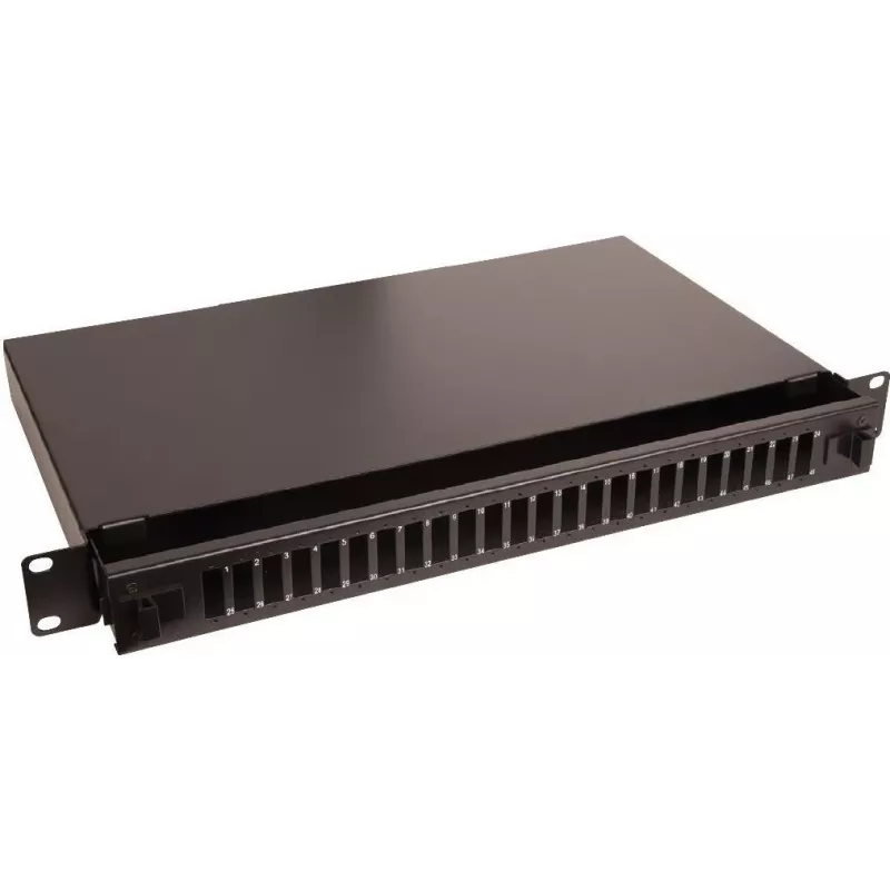 Lanview LVO231552 Painel de Patch de Fibra Ótica 19 polegadas 1U 24 Portas para SC Duplex/LC Quad, Montagem em Rack, Preto