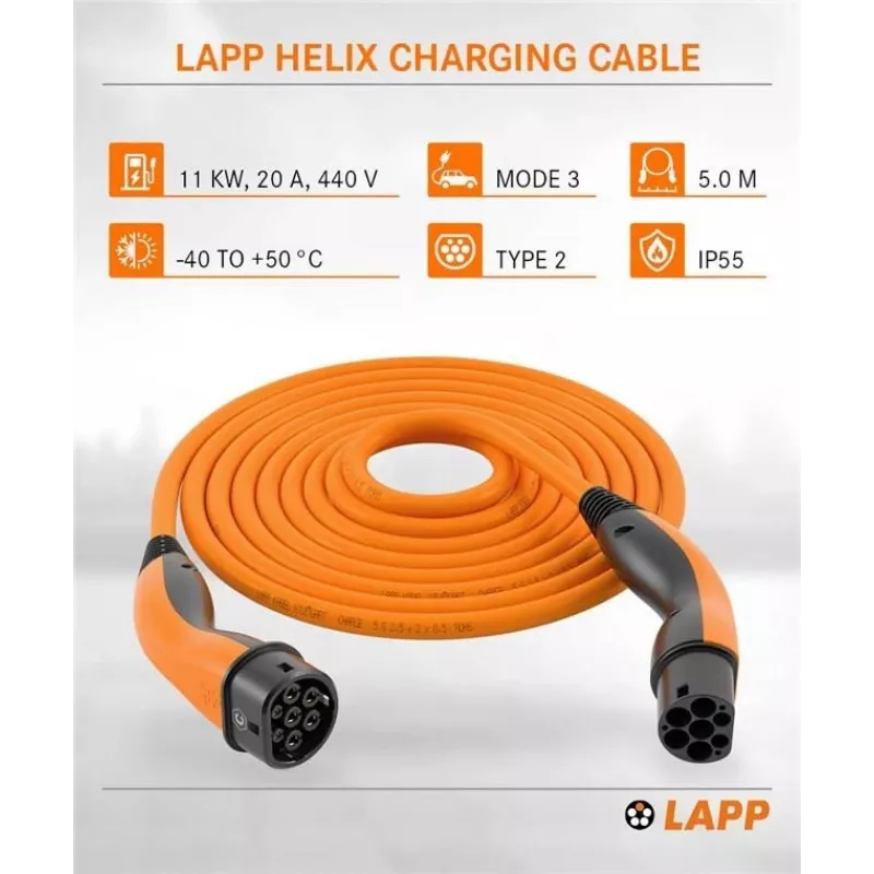 LAPP MOBILITY HELIX® cabo de carregamento EV Type 2 11 kW 5 m laranja 61796