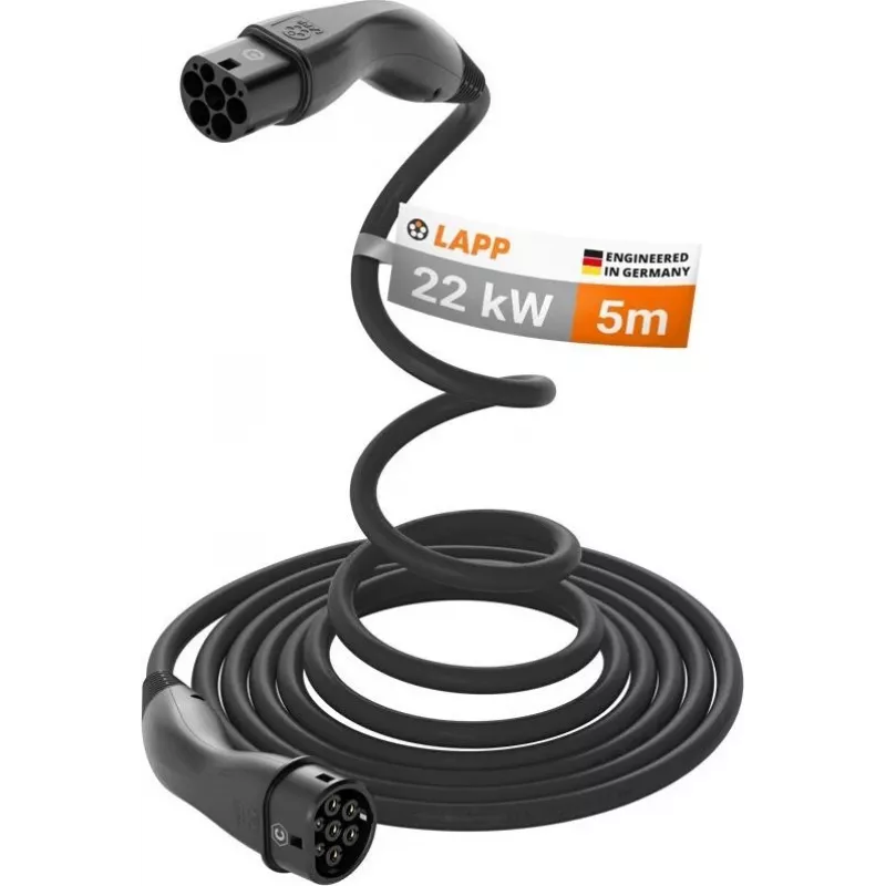 Cabo de carregamento EV LAPP MOBILITY HELIX® Type 2, 22 kW, 5 m, preto 61795