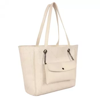 Laura Ashley Mala de ombro de mulher em pele sintética acolchoada cor creme - Relief Q LTD CRM (30x30x10 cm)
