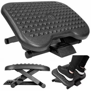 Repousa-pés Ergonómico Ajustável LEAN para Escritório com 3 Níveis de Nódulos de Massagem, Preto