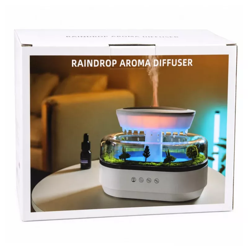 LEAN Humidificador Difusor de aroma Efeito de chuva Luz LED com fonte de alimentação