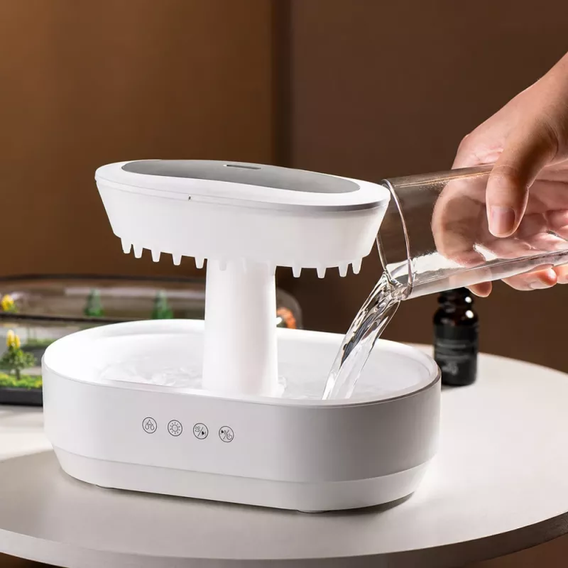 LEAN Humidificador Difusor de aroma Efeito de chuva Luz LED com fonte de alimentação
