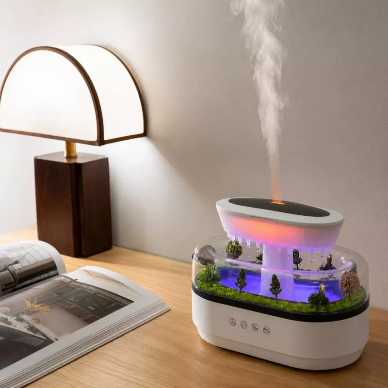 LEAN Humidificador Difusor de aroma Efeito de chuva Luz LED com fonte de alimentação