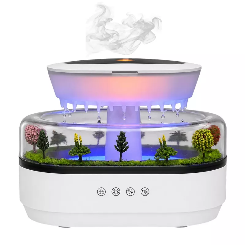 LEAN Humidificador Difusor de aroma Efeito de chuva Luz LED com fonte de alimentação