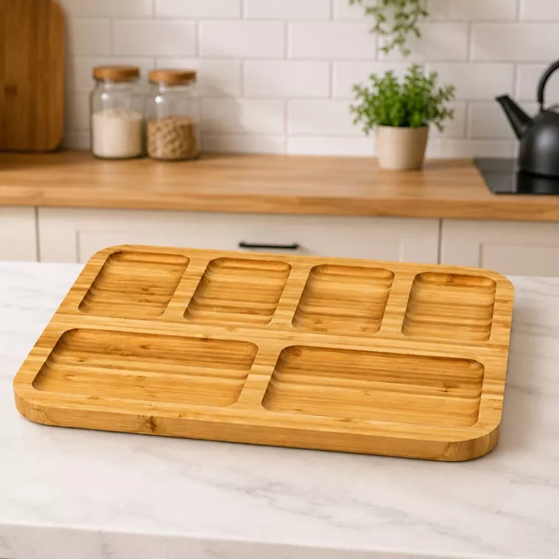 LEAN Tábua de Bambu com Divisórias para Servir 36 x 28cm