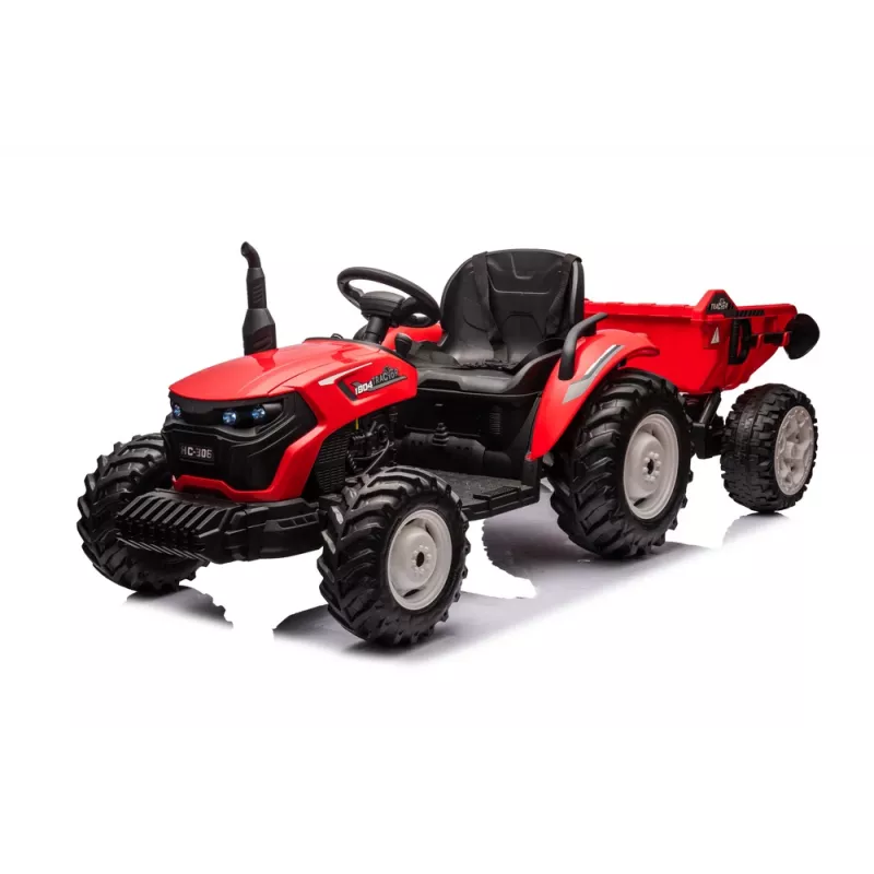 LEAN CARS trator a bateria 24V HC-306 vermelho com atrelado