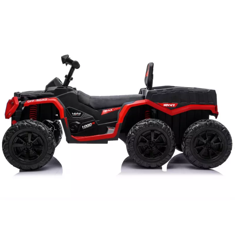 LEAN CARS Quad ATV a Bateria 6 Rodas com Atrelado JC606 24V 4x4 Vermelho