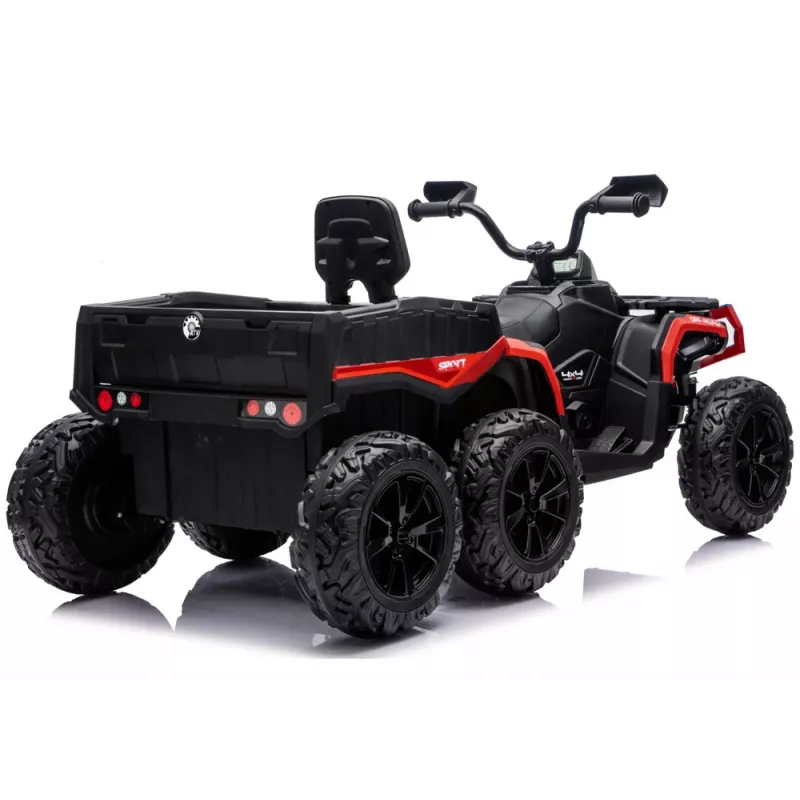 LEAN CARS Quad ATV a Bateria 6 Rodas com Atrelado JC606 24V 4x4 Vermelho