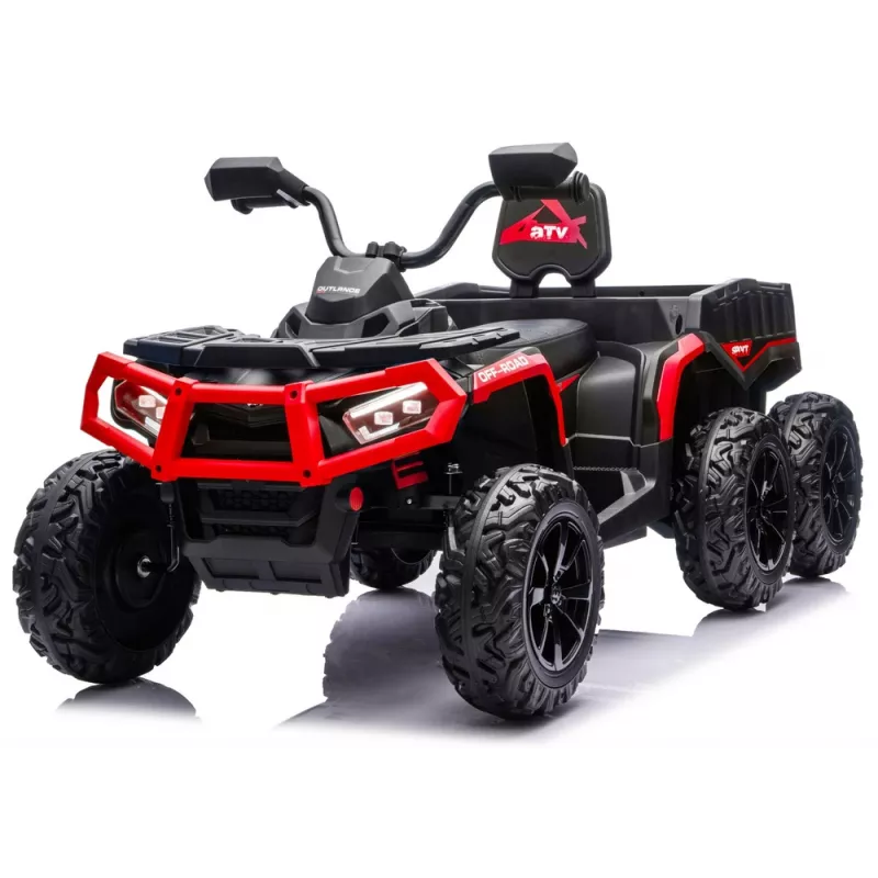 LEAN CARS Quad ATV a Bateria 6 Rodas com Atrelado JC606 24V 4x4 Vermelho