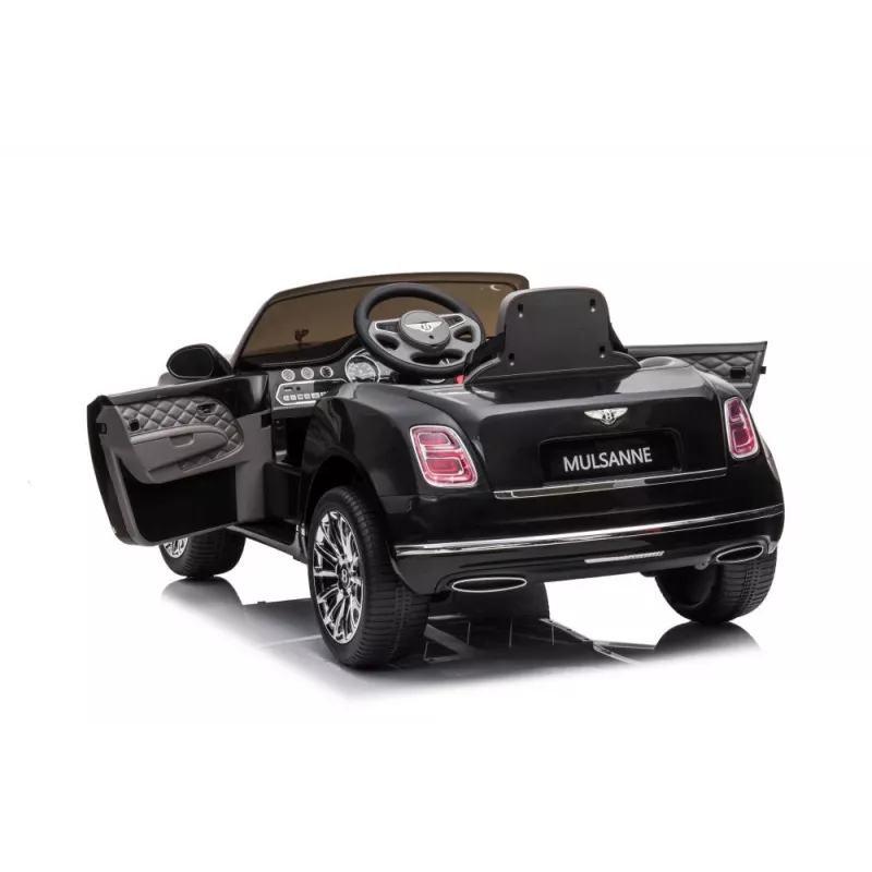 LEAN CARS Bentley Mulsanne Carro elétrico infantil, 12V, preto brilhante, comando remoto, MP3, luzes LED, pneus EVA, 3-6 anos, máx. 30 kg