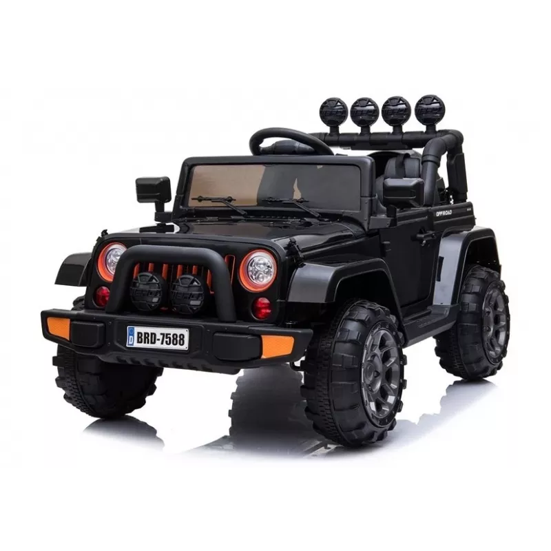 LEAN CARS Jeep elétrico para criança BRD-7588 com luzes LED, MP3, comando, preto 4x4