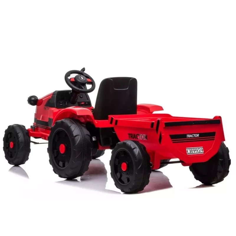 LEAN CARS Trator Elétrico CH9959 Vermelho com Atrelado, Luzes LED, Telecomando, Rádio