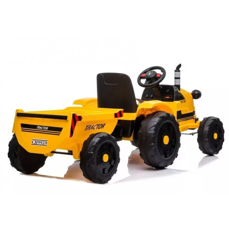 LEAN CARS Trator Elétrico com Atrelado CH9959 Luzes LED Rádio Amarelo