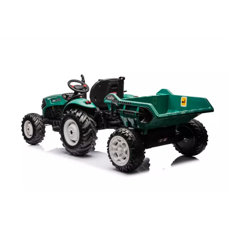 LEAN CARS HC-306 Trator a Bateria Com Reboque Verde Escuro 24V