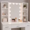 LEAN penteadeira de cosmética com espelho LED, gavetas e armário, branco, 141x114x39 cm