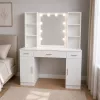 LEAN penteadeira de cosmética com espelho LED, gavetas e armário, branco, 141x114x39 cm