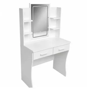 LEAN Penteadeira com Espelho LED, Prateleiras, Gavetas, Branco 140x80x40 cm